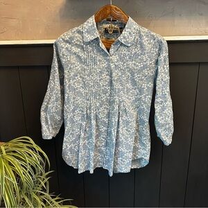 Vintage Citicraze Coastal Grandma Pleated Floral‎ Button Down Top size Large